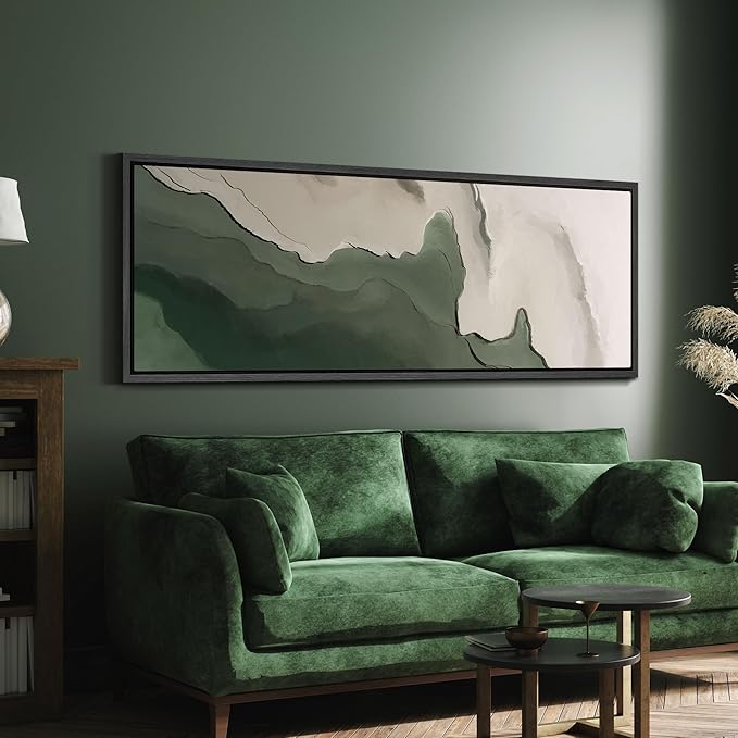SIGNFORD Large Framed Canvas Green and Neutral Landscape Illustrations Modern Art Calm Warm for Living Room, Bedroom, Office - 60"x20"
