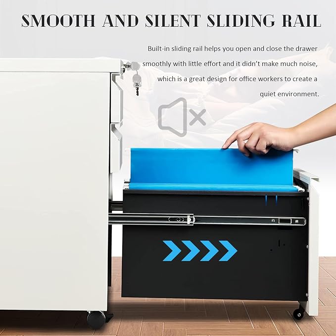 SoarFlash 3 Drawer File Cabinet with Lock Rolling Metal Filing Cabinet for Home Office, Under Desk Mobile File Cabinet with Wheels, White