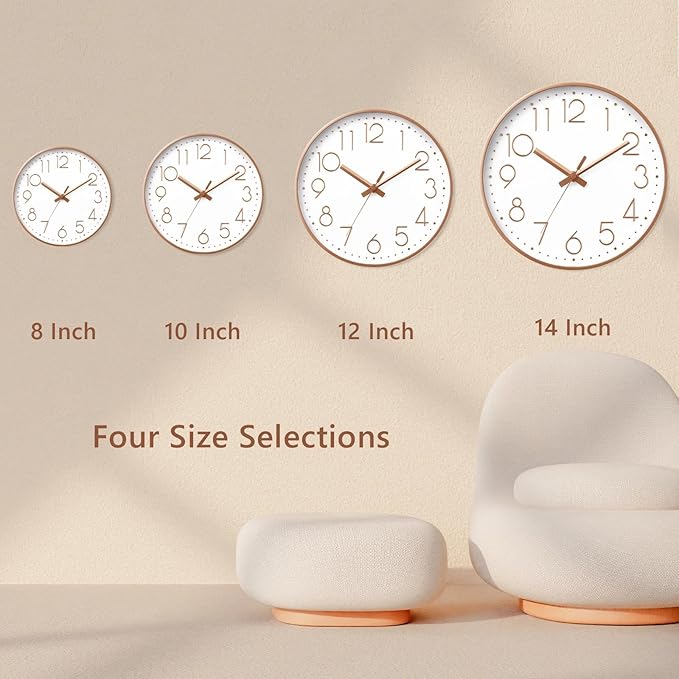 Wall Clock - 10 Inch Silent Non-Ticking Modern 3D Wall Clocks Battery Operated - Decorative Clock for Kitchen, Home Office, Bathroom, Bedroom(Rose Gold)
