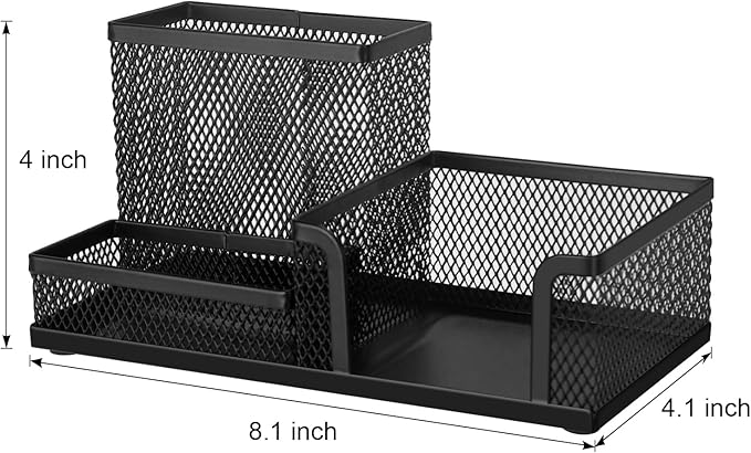 Comix Mesh Pen Pencil Holder Desk Organizer, 3 Compartment Wire Desktop Pen Pencil Cup Caddy Office Supplies Accessories for Home Office School, Black(6 Pack)