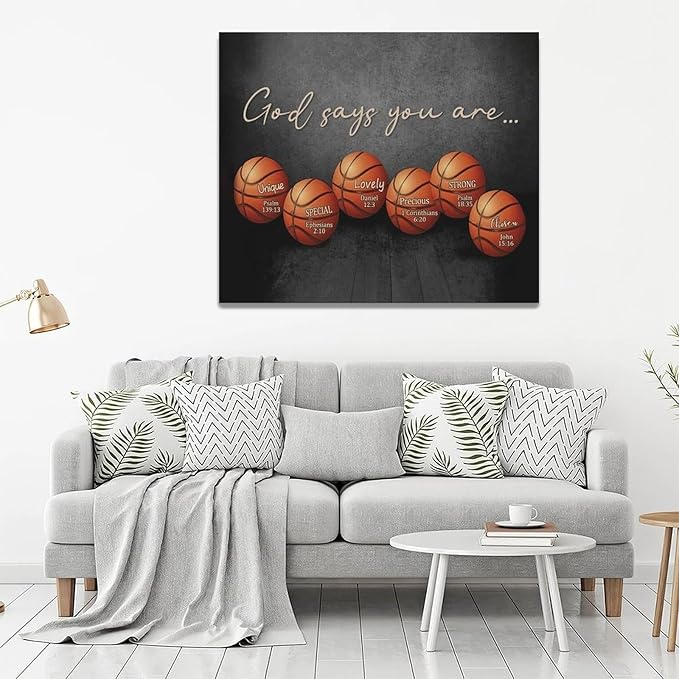 Inspirational Basketball Boys Room Wall Art Motivational Sports Basketball Pictures Wall Decor God Says You Are Canvas Print Painting Modern Home Artwork For Dorm Gym Bedroom Framed 24"x20"