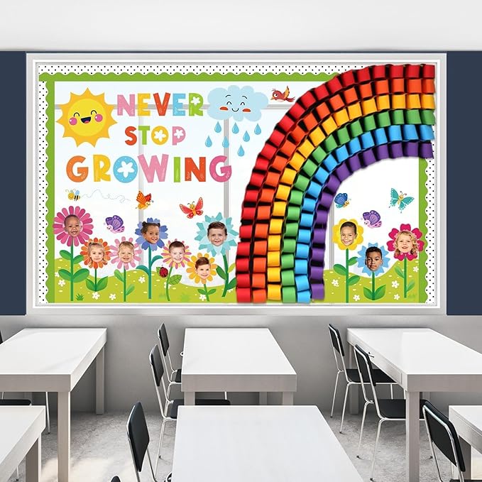 Spring Bulletin Board Classroom Decorations 3D Rainbow Butterfly Floral Bulletin Board Decor Spring DIY Photo Craft Cutouts for School Classroom Chalkboard Kindergarten Home Office Supplies