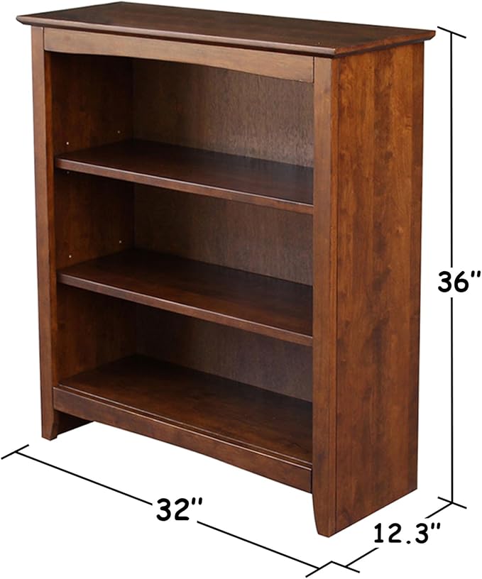 Solid Wood Bookcase 36" High, Parawood, Adjustable Shelves, Kitchen/Dining Furniture