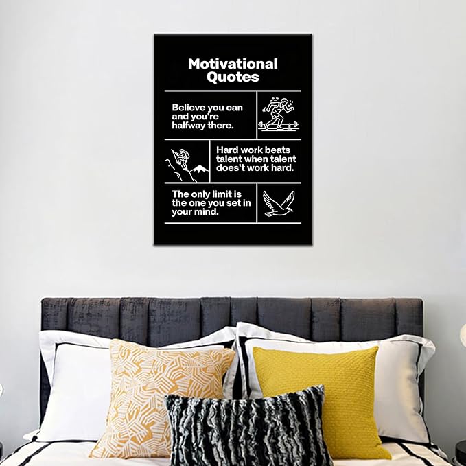 Inspirational Quotes Wall Decor Believe Hard Work Limit Canvas Print Framed Positive Mindset Artwork for Home Office Bedroom Daily Motivation Wall Art for Entrepreneurs 24x18 Inch