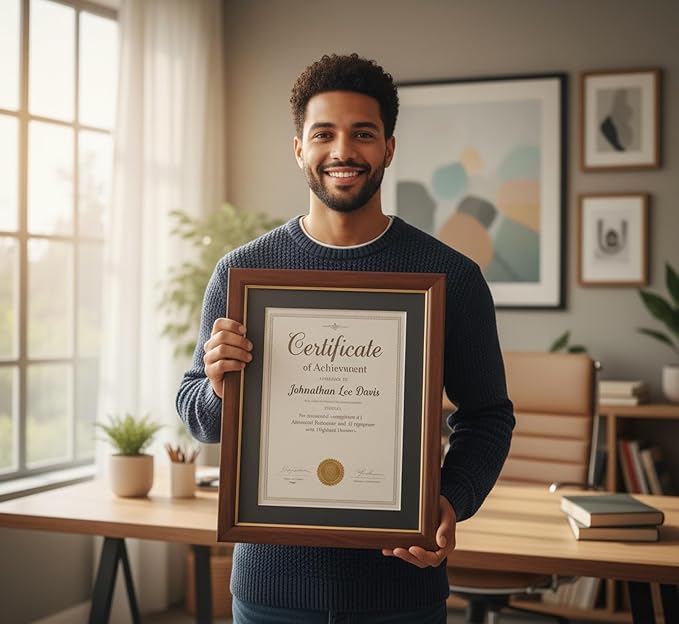CountryArtHouse Diploma Tassel and Photo Shadowbox Fits 10 x 13 College Diploma (Portrait Traditional) Natural Wood Genuine Hardwood with Dark Red Over Metallic Gold Double mat