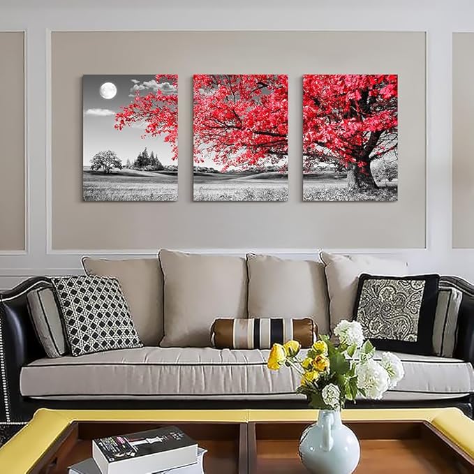 MHARTK66 Wall Decor - Large Size Canvas Wall Art For Living Room & Bedroom - Black and White Landscape Framed Wall Pictures - 3 Pieces Ready To Hang