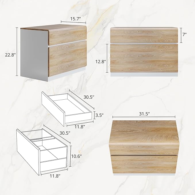 2 Drawer Lateral File Cabinet, 31W*23H Wood Filing Cabinet with Anti-tilt Mechanism, Home Office Storage Filing for Letter, A4 & Legal Size, Light Walnut
