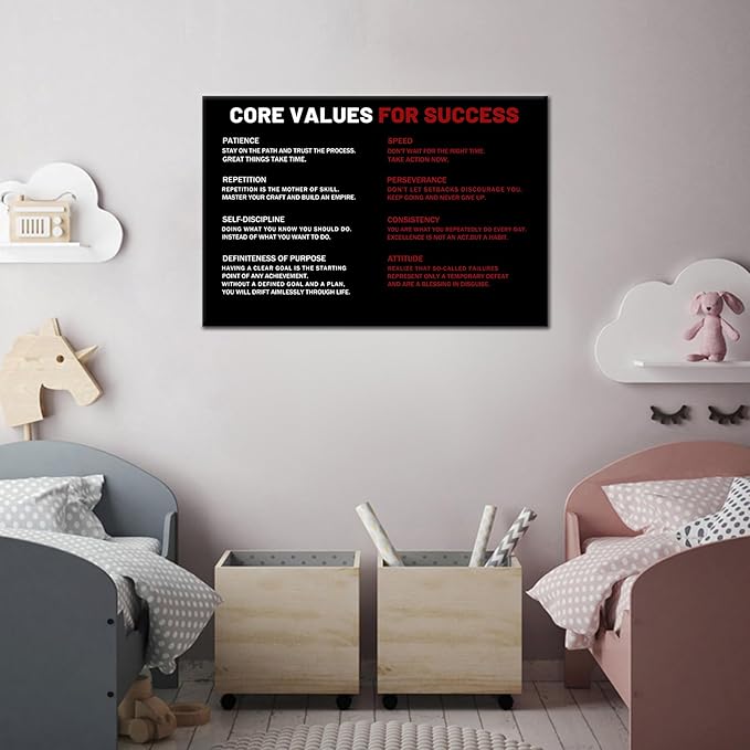 Core Values for Success Motivational Canvas Wall Art Inspirational Office Artwork for Bedroom Entrepreneur Quotes Poster Print for Home Gym Wall Decoration Ready to Hang [18''Wx12''H]
