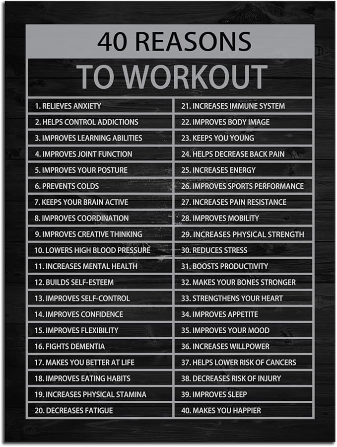 Motivational Quotes Exercise Canvas Wall Art 40 Reasons to Workout Inspirational Fitness Picture Print Inspiring Poster Paint Frame Artwork for Office Home Gym Wall Decor[18" W x 24" H]