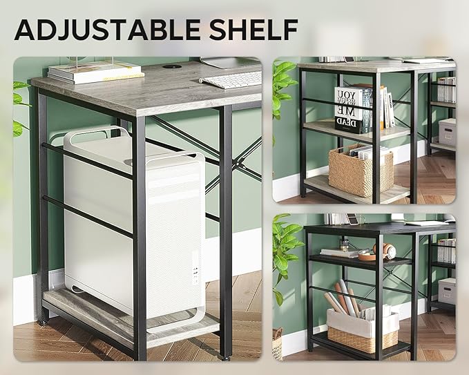 Bestier L Shaped Desk, 95.2 Inch Reversible Corner Computer Desk with Shelves, 2 Person Long Table for Home Office, Large Writing Storage Workstation with 3 Cable Holes, Rustic Brown, Grey Oak