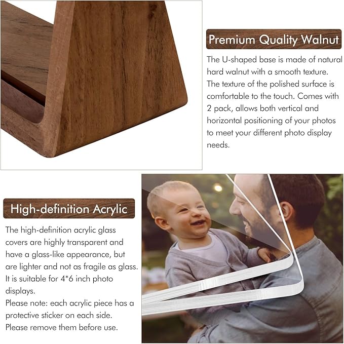 Mixoo 5x7 Picture Frame 2 Pack - Double Rustic Vintage Wooden Picture Frames 5x7 inch with Walnut Wood Base and High Definition Break Free Acrylic Glass Covers for Tabletop Desktop Display ( 5x7" Horizontal + Vertical)