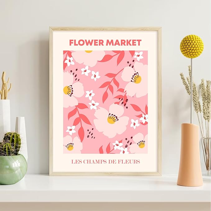 Matisse Abstract Wall Art Decor Pink Flower Canvas Pictures Picasso Aesthetic Wall Art Henri Matisse Prints Poster Abstract Flower Painting Market Artwork for Bedroom 12x16 Inch Unframed Set of 3
