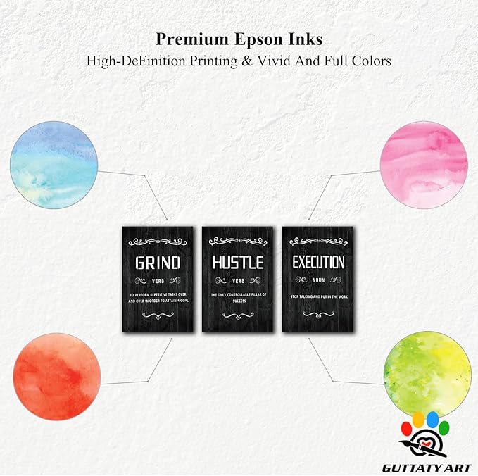 Office Wall Art - 3 Panel Motivational Wall Art, Inspirational Quotes Canvas Art for Home Office Wall Decor, Positive Quotes Wall Decor, Entrepreneur Grind Hustle Execution Poster Frame (20”x30”x3Pcs)
