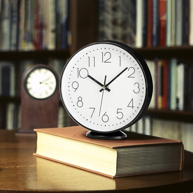 Coloch 2 Pack Table Clock on Stand, 8 Inch Vintage Silent Non-Ticking Wall Clock Decorative Battery Operated Quartz Analog Clocks for Desk, Table, Office, Study, Kitchen, Living Room, Bedroom, School