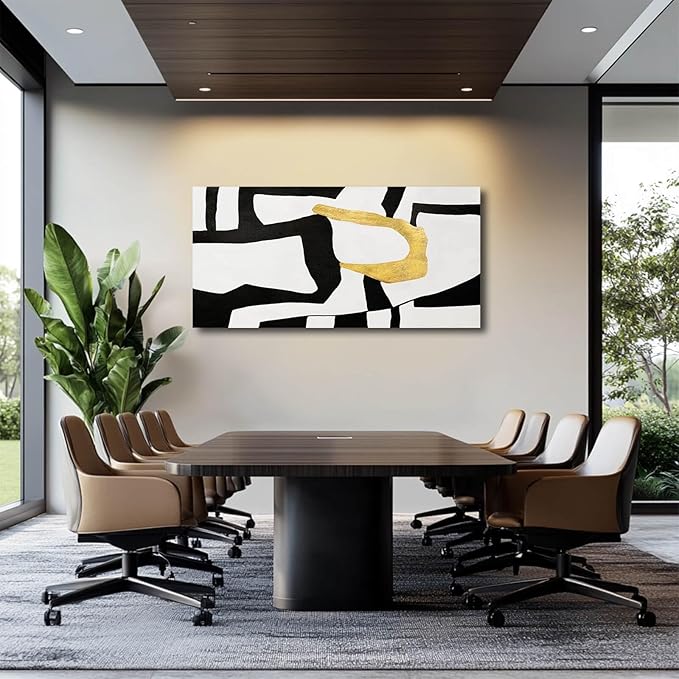 NBAODAN Black and White Wall Art Abstract Wall Decor Geometric Canvas Poster Large Wall Painting 24"x48" Gold Pictures for Office Dining Room Bedroom