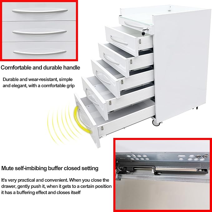 Storage Cabinet Office Mobile File Cabinet 5 Drawers Utility Mobile Storage Cabinet Stainless Steel Moving Side Cabinet Portable Storage Device with Brake Wheels