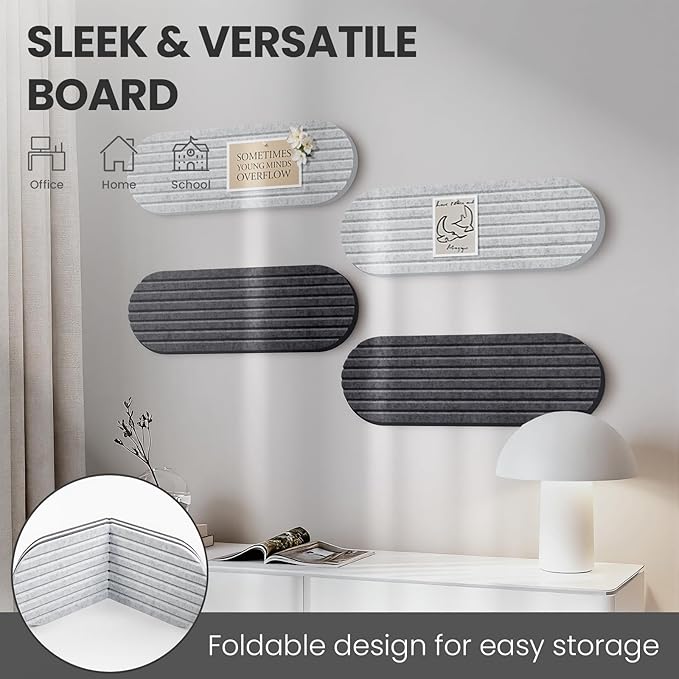 Bulletin Board, 24'' X 8'' Cork Board Alternative, 4 Pack Felt Bar Strips Board with Pushpins, Foldable Felt Notice Vision Board Photo Display Board for Office Home School Wall