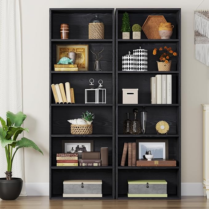oneinmil Bookcase and Bookshelf, Floor Standing 6-Tier High Bookshelf, Display Storage Rack, Home Decorative Furniture, Suitable for Home Offices, Living Rooms, and Bedrooms,Black