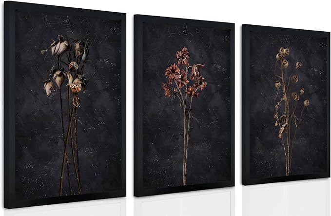 3 Piece Black Framed Dried Flower Wall Art Set Modern Minimalist Wall Decor For Living Room Bedroom Home Decoration Art Prints 16x24 Inches Wood Framed Easy to Hang
