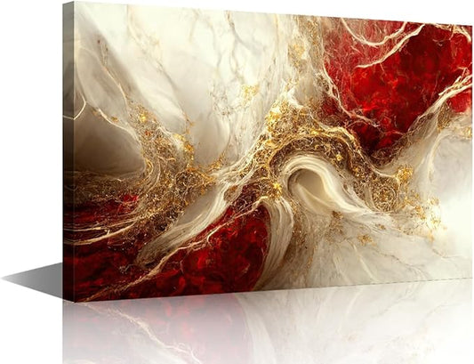 1 Panel Canvas Wall Art for Bedroom Decor - Abstract Marble Background Picture Red and Gold Colors Poster Print for Men Lady Living Room - Stretched Ready to Hang 18x12 in