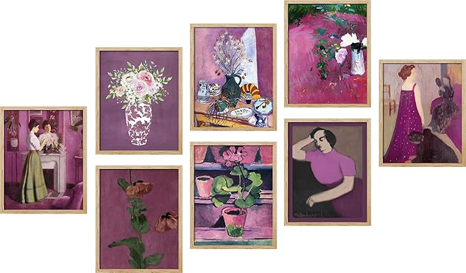 SIGNWIN Framed Poster Bathroom Decor 11"x14"x 8 Natural, Wall Art Room Decor Multicolor for Living Room, Bedroom, Office Pink & Purple Female Portrait & Flowers Vintage Illustrations Bohemian