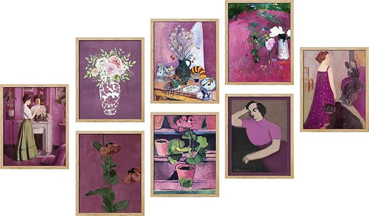 SIGNWIN Framed Poster Bathroom Decor 11"x14"x 8 Natural, Wall Art Room Decor Multicolor for Living Room, Bedroom, Office Pink & Purple Female Portrait & Flowers Vintage Illustrations Bohemian