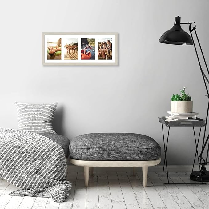 Americanflat 4x6 Collage Picture Frame with Shatter-Resistant Glass - Fits Four 4x6 Photos or Use as One 8x20 Picture Frame - Signature Collection - Collage Frames for Wall Display- Light Wood