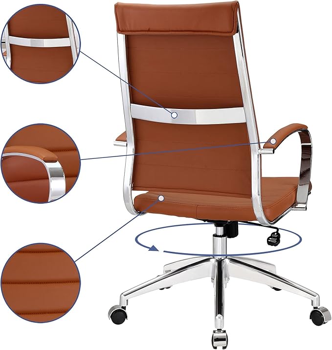 Modway Jive Ribbed High Back Tall Executive Swivel Office Chair With Arms In Terracotta