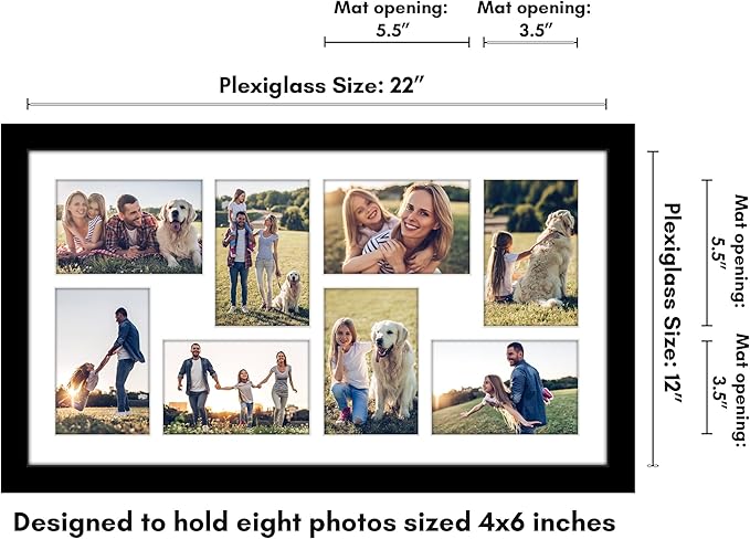 Americanflat 12x22 Collage Picture Frame with Polished Plexiglass - Fits Eight 4x6 Photos or One 12x22 Photo - Gallery Wall Frame Set - Signature Collection - Photo Frame for Wall Display – Black