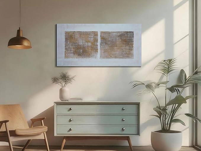 Arjun Abstract Canvas Wall Art Textured Hand Painted, Modern Brown Grey Geometric Wall Décor Painting for Living Room Bedroom Home Office, Wabi-Sabi Minimalist Neutral Picture Large Framed Artwork