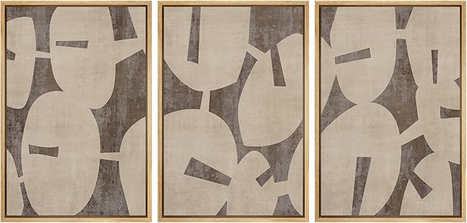 SIGNFORD Framed Wall Art Print Set Geometric Block Abstract Shapes Illustrations Modern Decorative Multicolor Relax/Calm Chic for Living Room, Bedroom, Office - 24"x36"x3 Natural