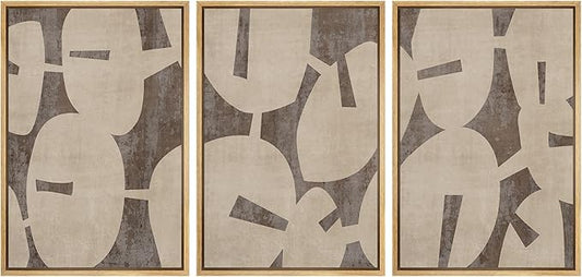 SIGNFORD Framed Wall Art Print Set Geometric Block Abstract Shapes Illustrations Modern Decorative Multicolor Relax/Calm Chic for Living Room, Bedroom, Office - 24"x36"x3 Natural