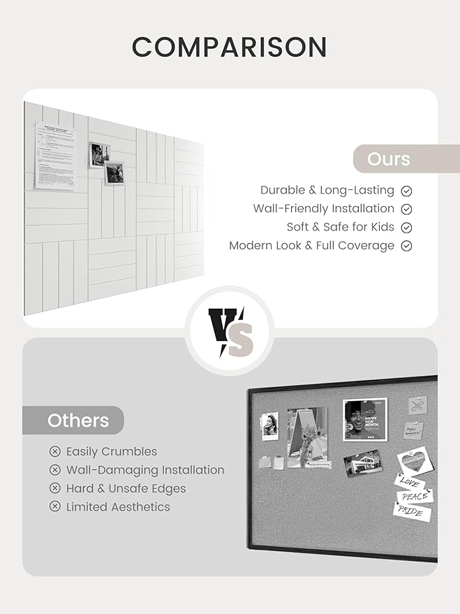 Bumusty Large Cork Board Alternative-48 x 36" Felt Bulletin Board Tiles, with 30 Pushpins, 70 Adhesive Tabs, 12-Pack Slat Wall Paneling, Cork Boards for Office Push Pin Board Felt Board-Milky White