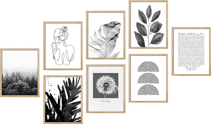 SIGNWIN Framed Poster Bathroom Decor, Wall Art Room Decor Multicolor for Living Room, Bedroom, Office Black & White Duotone Geometric Dark Plants Nature Abstract Shapes - 12"x16"x 8 Natural