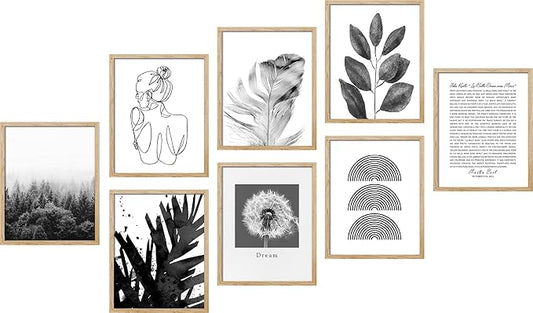 SIGNWIN Framed Poster Bathroom Decor, Wall Art Room Decor Multicolor for Living Room, Bedroom, Office Black & White Duotone Geometric Dark Plants Nature Abstract Shapes - 8"x10"x 8 Natural