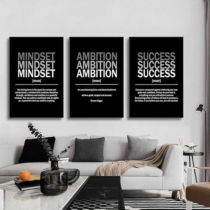3 Pieces Inspirational Quotes Daily Motivational Canvas Wall Art Picture Painting Mindset Ambition Success Poster Print for Living Room Office Artwork Stretched and Framed [72''Wx 36''H]