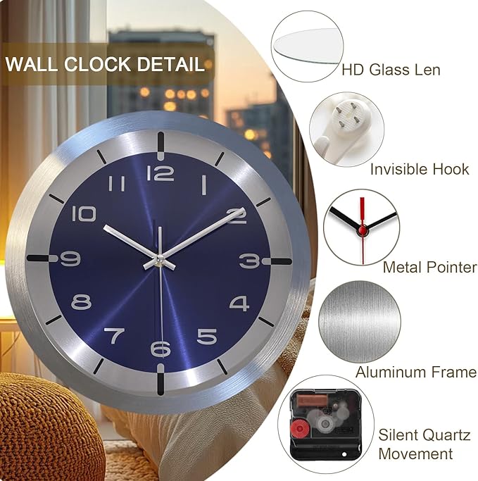 Silent Wall Clock Battery Operated,Modern Metal Wall Clock Decorative for Living Room/Kitchen/Home/Office/School,12 inch