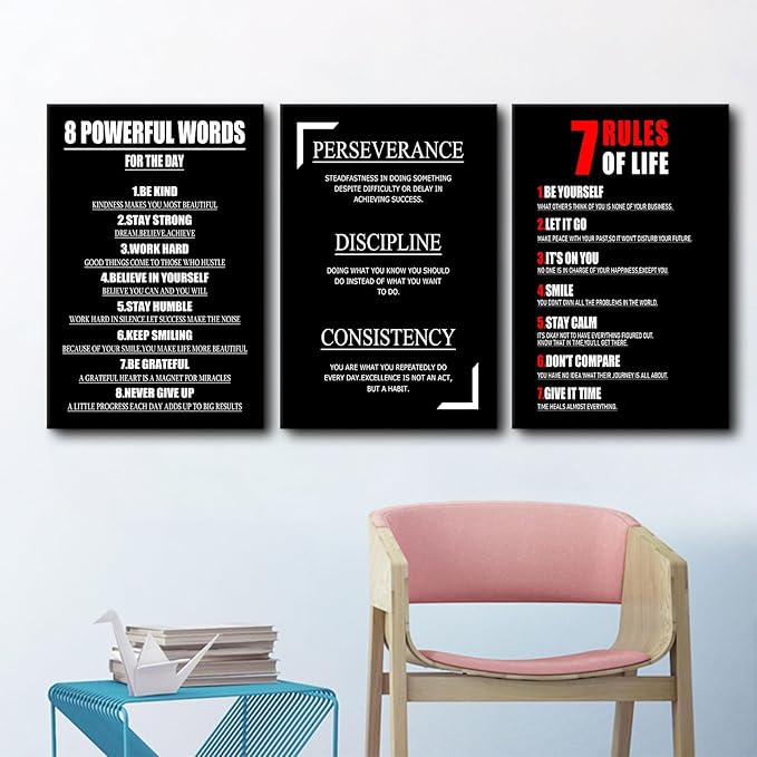 Inspirational Canvas Wall Art 3 Motivational Entrepreneur Quotes Picture Painting Positive Affirmations Framed Print Poster for Living Room Office Bedroom Gym Wall Decor Ready to Hang [48''Hx24''W]