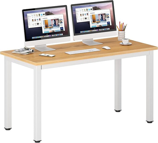 DlandHome Large Computer Desk, Composite Wood Board, Decent and Steady Home Office Desk/Workstation/Table 54.3inch Teak White