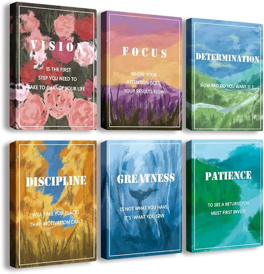 Landscape Canvas Wall Art，Motivational Wall Art Decoration Painting .Suitable forGym, Library, Office, Living Room and Home Deco,Tabletop/Hanging，6-Pack(29x38cm) Framed