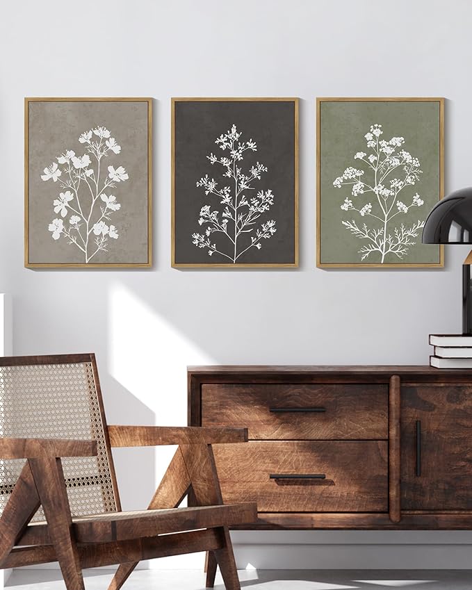 Drsoum Flower Framed Wall Art Vintage Floral Minimalist Wall Hanging Decor Farmhouse Colorful Botanical Prints Artwork for Office Dining Room Hallway 11x14in Natural Framed