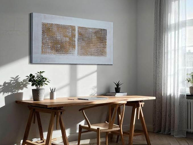 Arjun Abstract Canvas Wall Art Textured Hand Painted, Modern Brown Grey Geometric Wall Décor Painting for Living Room Bedroom Home Office, Wabi-Sabi Minimalist Neutral Picture Large Framed Artwork