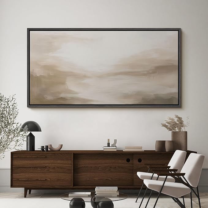 SIGNFORD Extra Large Framed Canvas Soft Neutral Abstract Horizon Illustrations Modern Art Calm Warm for Living Room, Bedroom, Office - 60"x30"