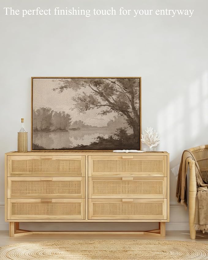 InSimSea Framed Canvas Prints Vintage Decor, Rustic Lake House Tree Landscape Paintings Wall Art, Large Scenery Countryside Farmhouse Hanging Wall Decor for Living Room Bedroom, 24x36inch