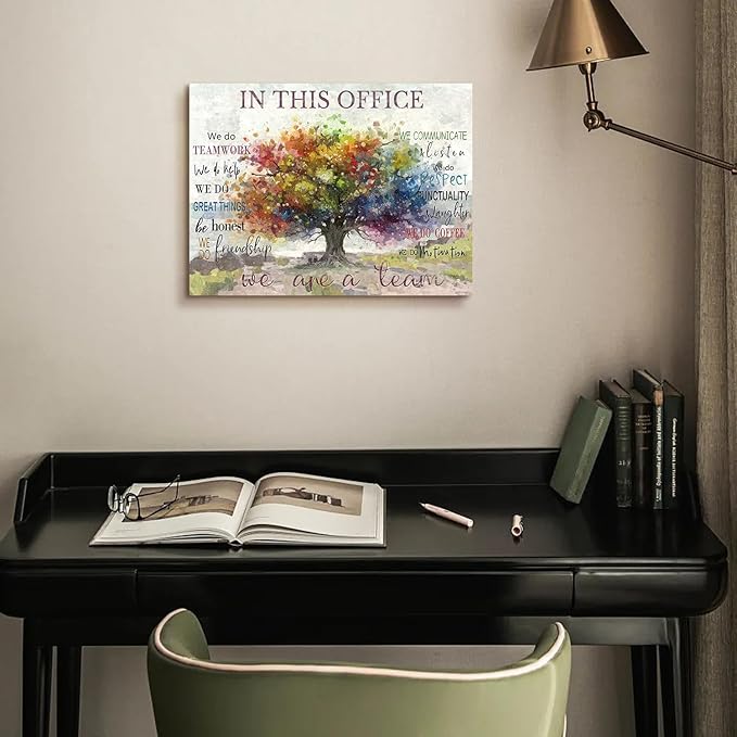 SOOTHAN Vintage In This Office Wall Decor Positive Quotes Poster Colorful Tree Canvas Prints Motivational Wall Art for Home Office Workplace Desk Decoration Aesthetic Framed Inspiring Gifts 12x16inch