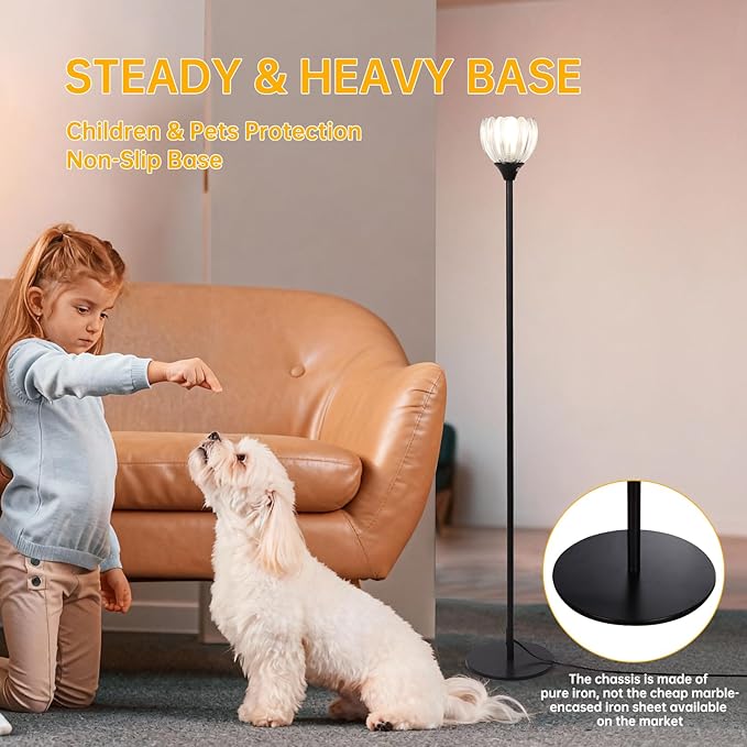 Floor Lamps for Living Room, Bedroom, Black Standing Lamp with 12W Bulb, Vintage Floor Lamp for Reading, Nursery, Corner (Clear Tulip)