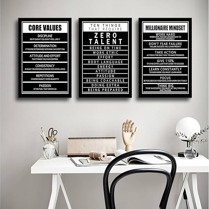 Motivational Canvas Wall Art Inspirational Quotes Picture Painting Ten Things That Require Zero Talent and Core Values Print Poster for Office Bedroom Living Room Artwork Ready to Hang [48''Hx24''W]