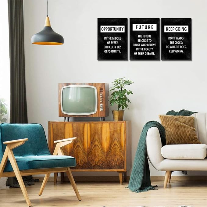 Office Wall Art Modern Motivational Wall Decor Framed Opportunity Future Keep Going Inspirational Canvas Prints Encourage Poster Black Pictures Positive Affirmation Painting Artwork, 12x16 inx 3PCS