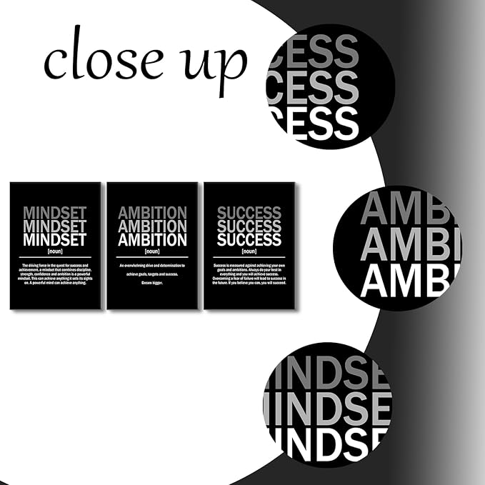 YSPCSUN Inspirational Canvas Wall Art 3 Pieces Daily Motivational Quote Picture Painting Mindset Ambition Success Print Poster for Office Living Room Artwork Easy to Hang [60''Wx28''H]
