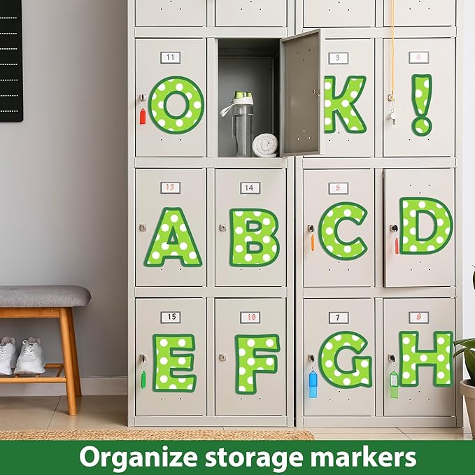 150 PCS Large 7" Bulletin Board Letters Set, Green White Polka Dots Classroom Alphabet Cutout Letter for Bulletin Board Display Home School Class, A Great Helper to Inspire Students' Learning Interest
